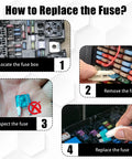 Step-by-step guide on replacing fuses using Heavy Duty Automotive Blade Fuses Assortment Kit With Puller 3 To 40 Amp Set.
