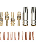 Premium 16-Piece TIG Welding Nozzle Kit for 15AK Torch With Pure Copper Tips And Holders Includes copper tips and gold holders.