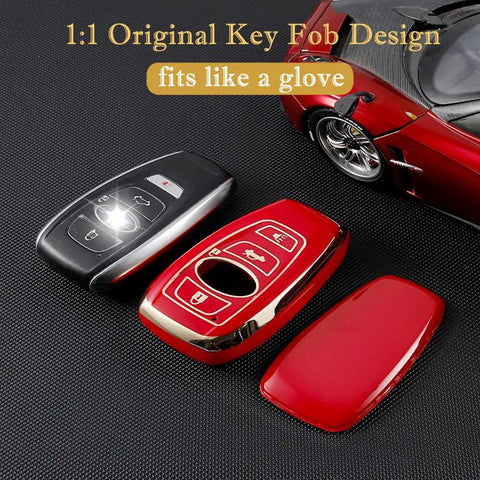 Subaru Key Fob Cover With Keychain For Forester Outback Crosstrek Legacy BRZ WRX STI 360 Degree Protection Premium Soft TPU Case Grey Size B displayed on car model.