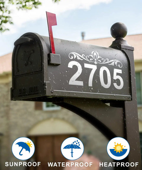 Reflective Outdoor Mailbox Numbers Set 0-9 Waterproof White Self-Adhesive Addresses For Mailbox Door Wall Signage on black mailbox