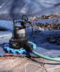 Reinforced Thermoplastic Pool Cover Pump With One Quarter HP Motor, Auto On Off, iSwitch Sensor, Quick Water Removal in use