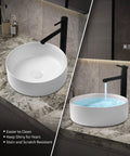 Ceramic Vessel Sink Set 14.4 Inch Round Matte White Above Counter Basin With Faucet And Pop Up Drain Modern Bathroom Vanity Bowl