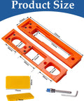 Product size of 5.5-Inch Hidden Hinge Mortiser Template for Door Installation with dimensions, template parts, router accessory.