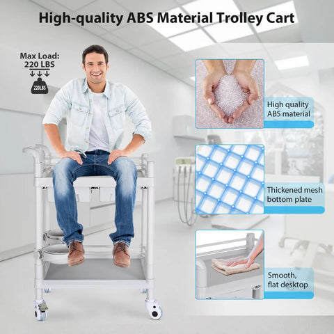 Medical Rolling Trolley Cart With 2 Shelves And Drawers, Heavy Duty Utility Cart 220 Lbs Max Load with rotating wheels