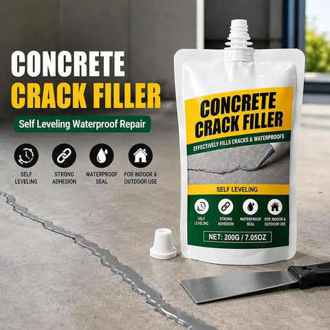 Self Leveling Concrete Crack Filler Waterproof Cement Sealant 200g pouch for repairing cracked walkways and patios.