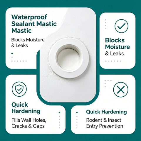 Top Drawer Heavy Duty Wall Putty And Plumber Sealant Delivers Hella Tough Crack Filling Power while blocking moisture around pipe.