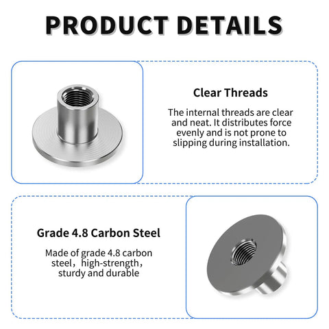 Legit 30 Pack M5 Round Base T Nuts Delivering Clean 8mm Height Alongside A 15mm Flange Diameter Forged From Heavy Duty Carbon Steel, clear threads.