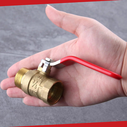 Person holding Beefy Heavy Duty Brass Ball Valve G Three Quarter Inch Male To Female Thread Pipe Fitting With Lever Shutoff Handle