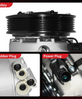 Heavy Duty AC Compressor With Clutch Fits Hyundai Elantra 2011 To 2013 1.8L And Kia Soul 2012 To 2013 2.0L showing pulley and plugs.