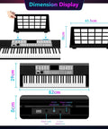Dimension display for the Dope 61 Key Digital Piano With Dual HiFi Speakers LED Display 51 Function Buttons Dual Keyboard.
