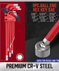 37-Piece Hex Key Set With Ball End Long Arm For SAE And Metric Allen Wrenches, Industrial Grade Go-To Tough Workhorse