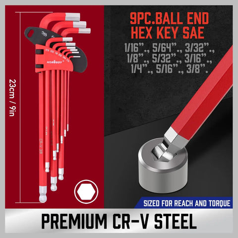 37-Piece Hex Key Set With Ball End Long Arm For SAE And Metric Allen Wrenches, Industrial Grade Go-To Tough Workhorse