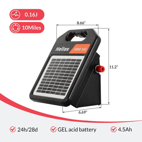 Portable Solar Fence Charger With Day Night Mode Up To 10 Miles Of Coverage, 0.16J Energizer with rechargeable solar panel