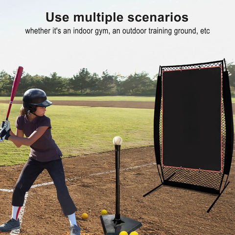 Child with helmet practice batting beside Baseball Batting Cage Backstop 4 By 6 Ft With Strike Zone Target Heavy Duty PVC.