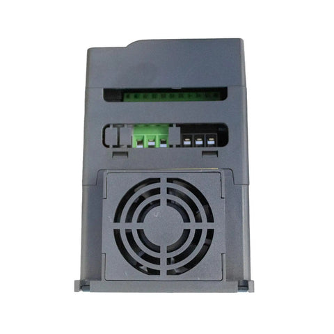 Back view of Variable Frequency Drive 220V 2.2KW 3HP 10A Inverter For Spindle Motors; fan and wire connectors visible; black unit
