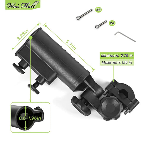 Heavy Duty Golf Push Cart Umbrella Holder 180 Degree Adjustable Clamp showing size dimensions and components