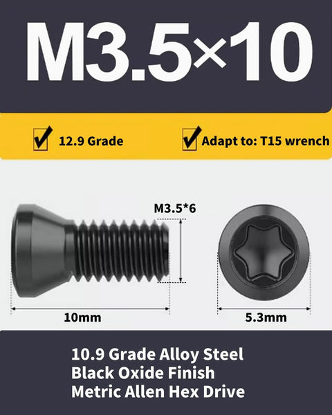 M3.5x10 screw from Pro Grade 20 Piece Carbide Threading Insert Set With 16Er And 16Ir Ag60 Geometry, black oxide finish.