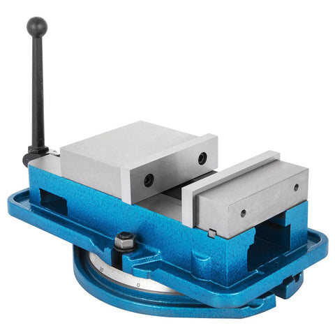 Heavy Duty Six Inch Milling Vise With Swivel Base And Tough As Nails Jaw Clamp For CNC Mill Lockdown Bulletproof Stability, blue with swivel feature
