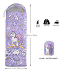 Unicorn Themed Kids Sleeping Bag For Girls And Boys Lightweight Warm Cold Weather Outdoor Sack With Waterproof Shell And Compact Compression Sack Ideal For Camping Backpacking Indoor Sleepovers, 90x31 inches with unicorn design