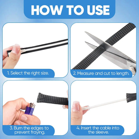 How to use Super Durable PET Braided Wire Loom Expandable Cable Sleeve 300 Feet In One Quarter One Half And Three Eighths Inch