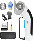 Heavy Duty Cordless Electric Scissors With Rechargeable Battery, accessories including charger, glove, and storage bag.