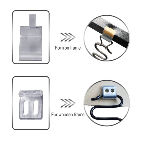Heavy Duty Eight Gauge Eighteen Inch Upholstery Springs And Seat Hardware Kit For Recliner Couch Sofa Repair With Z And V Wire Clips Plus Balance Hooks Rock Solid Framework No Sweat Fix Up, clips for iron and wooden frames.