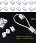 Pack Of 50 Aluminum Crimping Loop Sleeves For One Quarter Inch Wire Rope And Cable, 6mm Diameter, Double Hole Ferrule Crimps on steel wire rope