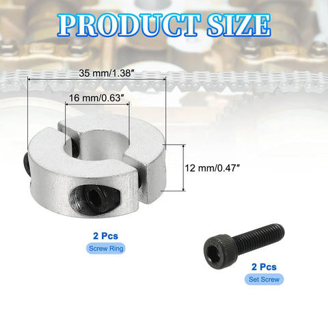 16mm Bore Double Split Shaft Collar With 35mm Outer Diameter And 12mm Thickness Aluminum Alloy Locking Collar Clamp Includes Set Screw And Hex Wrench Industrial Grade Pack Of 2 For Machine Tools Conveyors Auto Assembly Lines