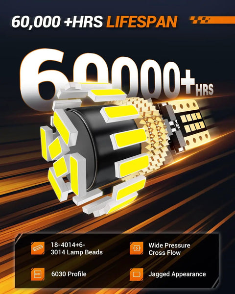 Close-up of the 194 LED Bulbs Kit 6000K White 360 Degree Beam T10 Wedge Replacement showcasing 60000+ hour lifespan specs