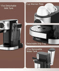 Barista-Grade 3-In-1 20 Bar Espresso Machine for Home Use with dual boiler, automatic milk frother, and 57oz water tank