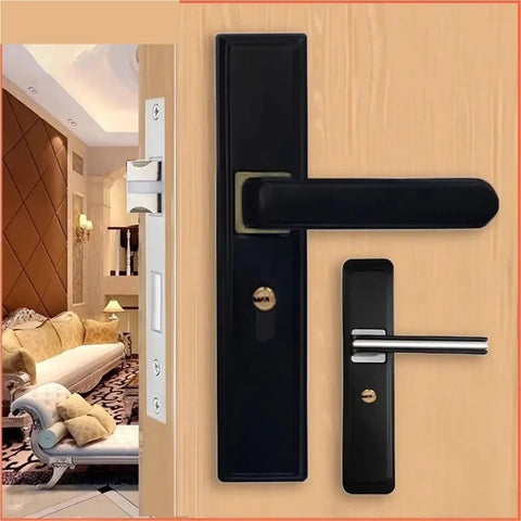 Black Aluminum Door Lock Set With Silent Handle For Bedroom And Bathroom Heavy Duty Aluminum Alloy Security Lock Hardware With Key