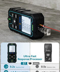 Ultra Accurate Laser Tape Measure 328 Feet With Dual Bubble Levels, Portable Digital Distance Tool, black plastic, used for quick indoor measurements