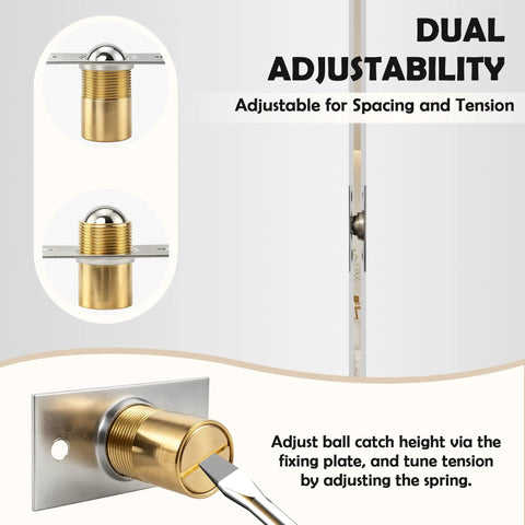 Two Pack Adjustable Ball Door Catches for Internal and Closet Doors, Near Silent Close Latch Hardware, adjustable height view