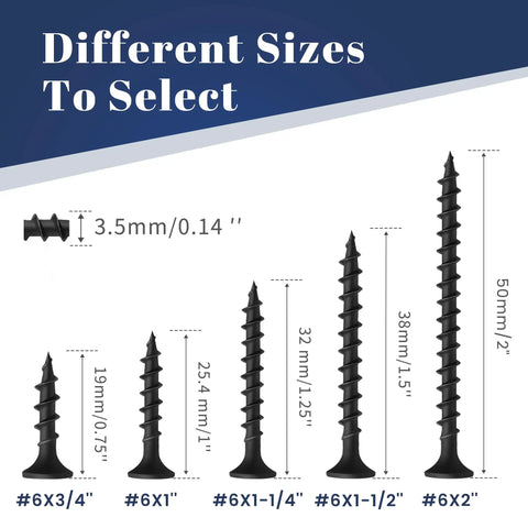 Different sizes of Pro Shop Heavy Duty Six By One And A Quarter Inch Drywall Screws With Easy Spin Phillips Drive.