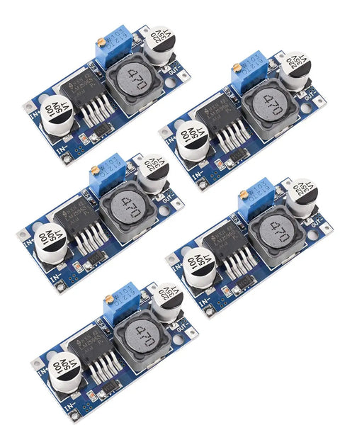 Five Pack LM2596 DC Buck Converter Module 3.0-40V In, 1.5-35V Out, Adjustable Voltage Regulator With LED Indicator, DIY Power Supply