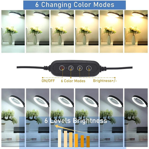 10X Magnifying Desk Lamp With 96 LEDs, 5 Inch Real Glass Lens, Stepless Dimming And 6 Color Modes, brightness levels display