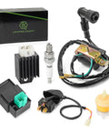 High Performance Ignition Coil Kit With 5 Pin AC CDI Box Voltage Regulator Rectifier Solenoid Relay And Spark Plug For 49cc To 110cc ATVs