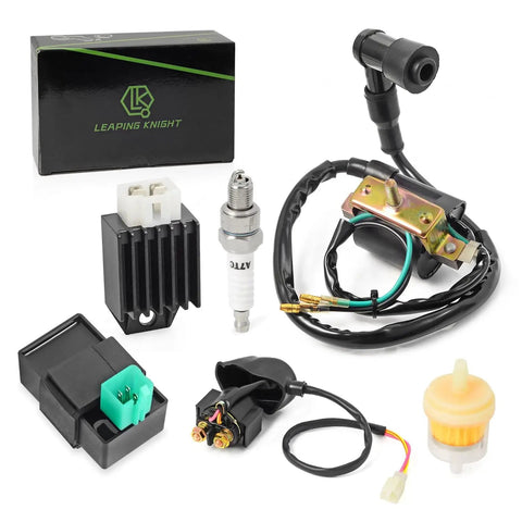 High Performance Ignition Coil Kit With 5 Pin AC CDI Box Voltage Regulator Rectifier Solenoid Relay And Spark Plug For 49cc To 110cc ATVs