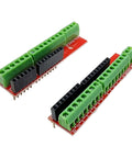 Screw Terminal Block Shield Kit For Arduino Uno R3 R4, Includes Terminal Block And Female Headers, Two Sets shown from top view.