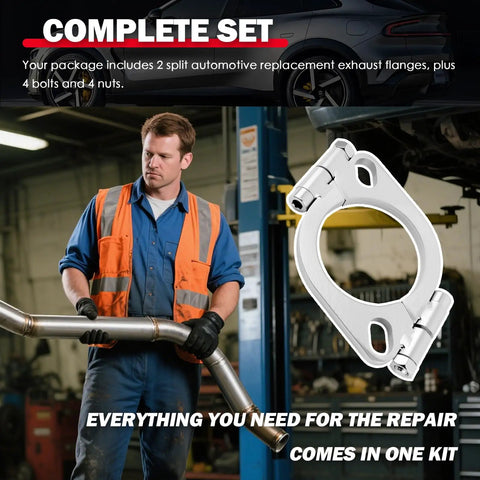 Heavy Duty Split Exhaust Flange Repair Kit Built For Grease Monkeys And Road Trippers featuring durable split flanges and bolts.