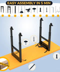 Adjustable 28-47 Inch Workbench Legs With Power Strip And Built Tough Heavy-Duty Metal Table Frame, shown unassembled on tabletop