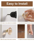 Installation steps of Champagne Crystal Cabinet Knobs Set Of Eight In Gold Glass Finish for cabinets and wardrobes.