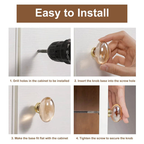 Installation guide for 16 Pack Glass Cabinet Knobs And Pulls Dope Oval Crystal Knobs For Dressers And Cabinets Satin Brass Gold Finish Egg Shape Kitchen Cabinet Knobs Upgrade For Your Dresser Drawers