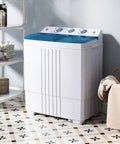No Sweat Compact Twin Tub Washer And Spinner Combo Portable 20 Lb Heavy Duty Laundry Machine in modern bathroom setting.