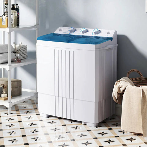 No Sweat Compact Twin Tub Washer And Spinner Combo Portable 20 Lb Heavy Duty Laundry Machine in modern bathroom setting.