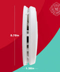 Side view of Talking Smoke And Carbon Monoxide Alarm With Built In 10 Year Battery White Color UL Listed dimensions shown