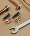 Metal Threaded Inserts Kit For Wood Furniture Assembly With Wrenches And Drill Bit Screw In Fasteners and wrenches on beige surface