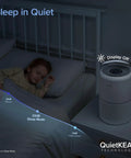 Sleeping child with Air Purifier For Home Large Room With HEPA Filter Sleep Mode AHAM Verifide Certified Smart WiFi Control Quiet Operation