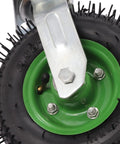 Heavy Duty Pneumatic Caster Wheels 8 Inch Air Tires Smooth As Butter with green steel rim and textured rubber tire.
