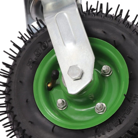 Heavy Duty Pneumatic Caster Wheels 8 Inch Air Tires Smooth As Butter with green steel rim and textured rubber tire.